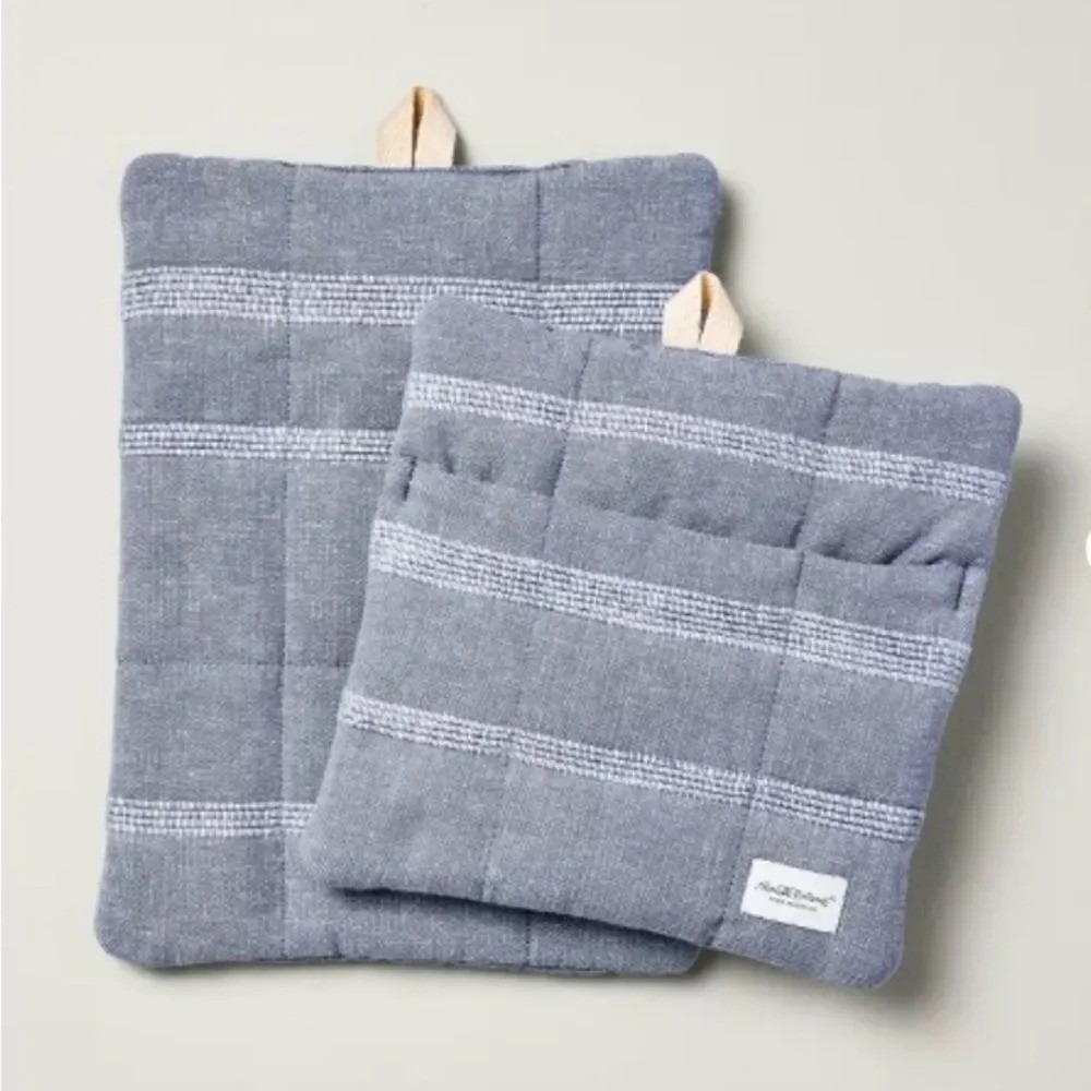 2pc Textured Stripe Potholder Set Blue - Hearth & Hand Magnolia, Target